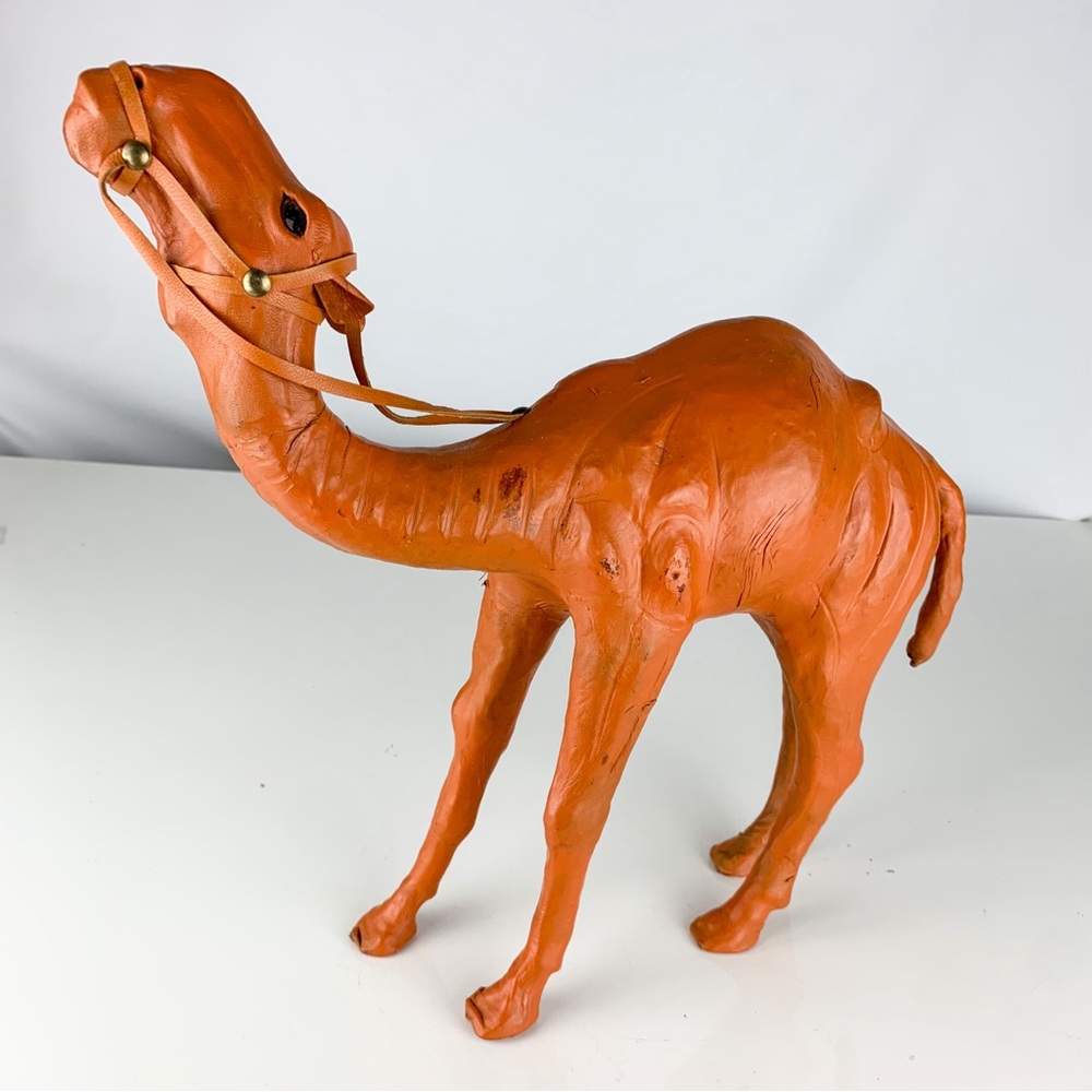 Vintage Leather Wrapped Dromedary Camel Figure Saddles Egypt Nativity Animal